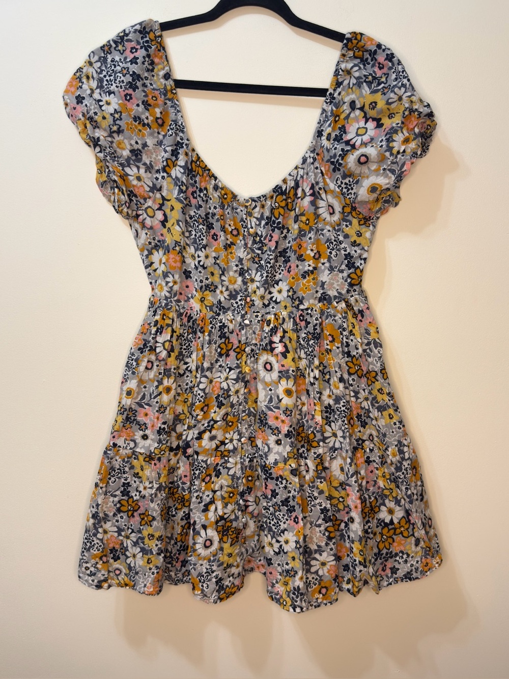 American Eagle Womens Floral Button Front Sweetheart Mini Dress sz M Multicolor